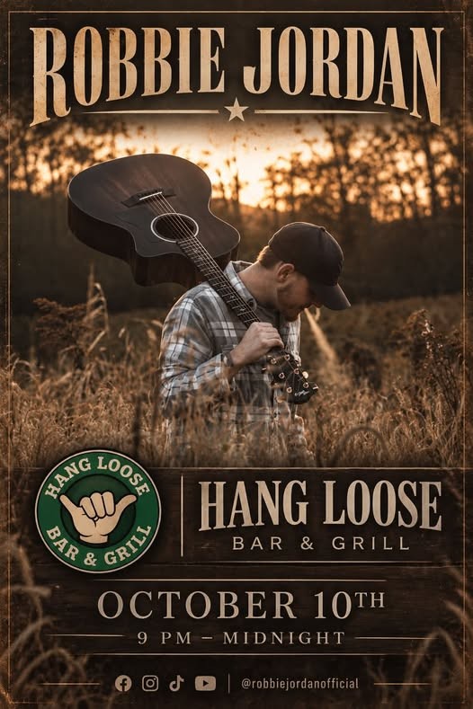 Robbie Jordan Hang Loose Bar and Grill October 10 show flyer